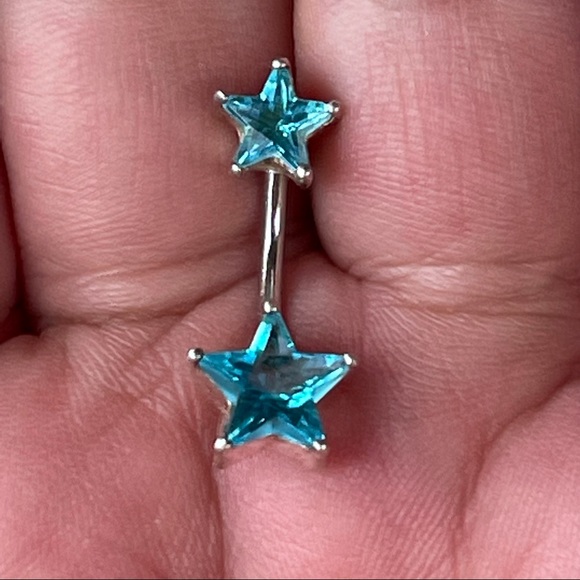 Jewelry - VINTAGE SILVER STAINLESS STEEL DOUBLE STAR STANDARD SIZE 14G BELLY RING